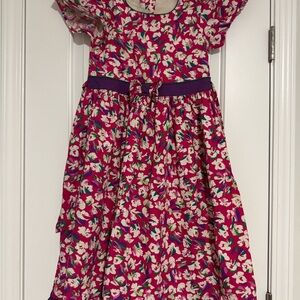 Pink and Red Puff Sleeve Sundress with Scoop Neck